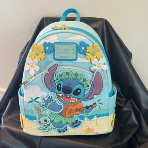 Loungefly Hawaiian Beach Stitch Mini Backpack Purse- Blue and Yellow Floral